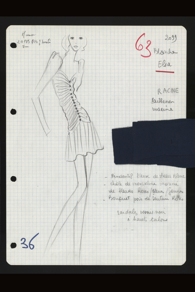Sketch of an Yves Saint Laurent navy silk jersey from the spring