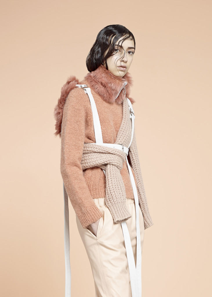 Neck Cuff: Ming Pin Tien,  Harness: Ming Pin Tien, Jumper (wearing): Samsoe Samsoe, Jumper (knotted): K.O.I, Trousers: Hide