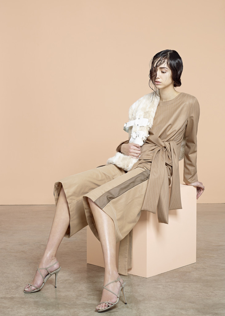 Top: Libertine Libertine, Dress: Libertine Libertine,  Trousers: Shao Yen, Stole: Jamie Wei Huang, Shoes: Jimmy Choo